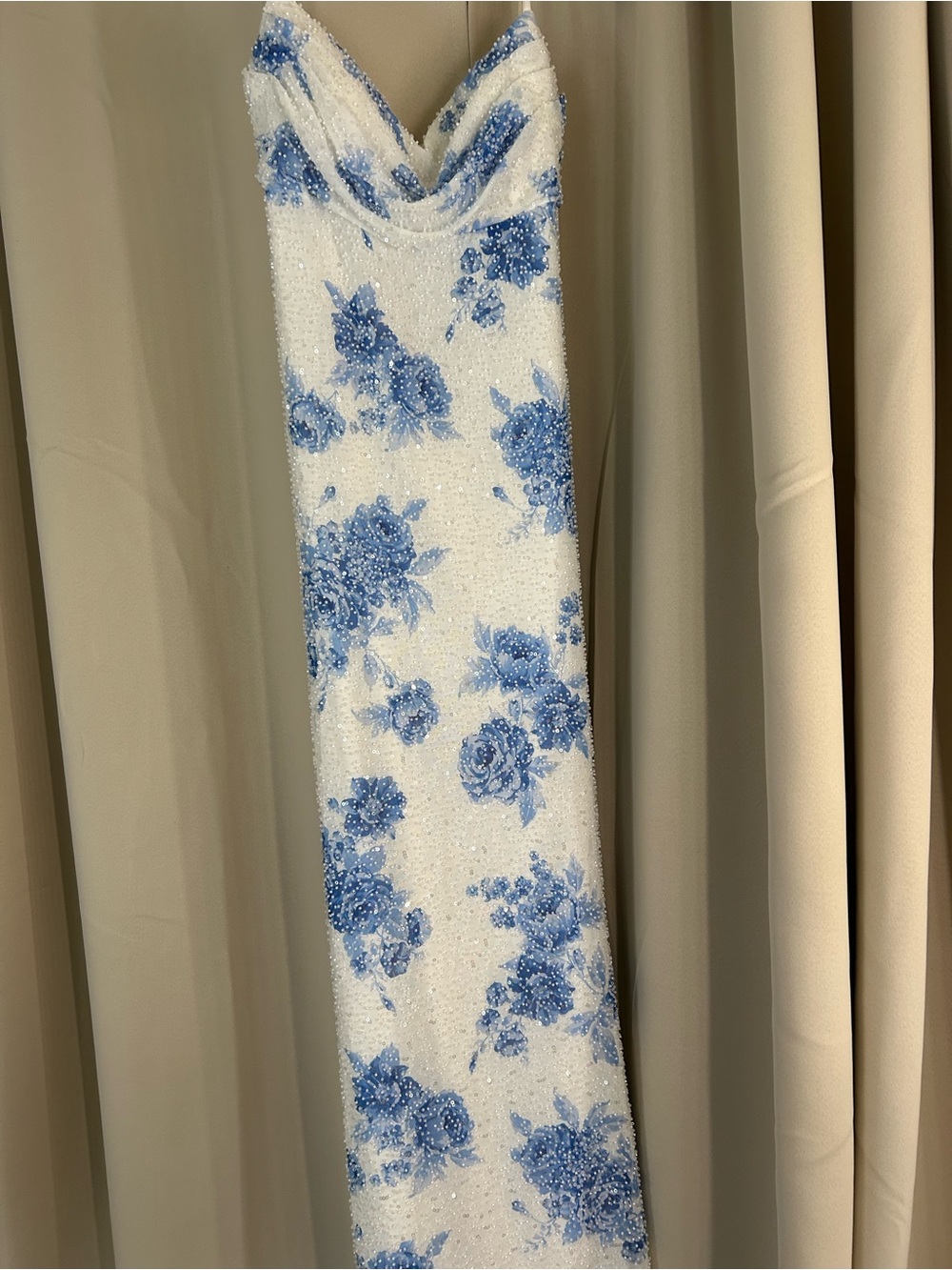 Blue Floral Prom Dress - White & Blue (tailored to fit 5’2” with heels)
